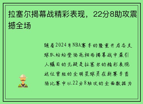 拉塞尔揭幕战精彩表现，22分8助攻震撼全场